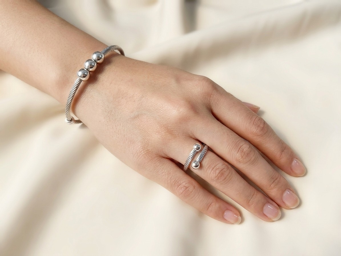 Silver Cable Bracelet Set