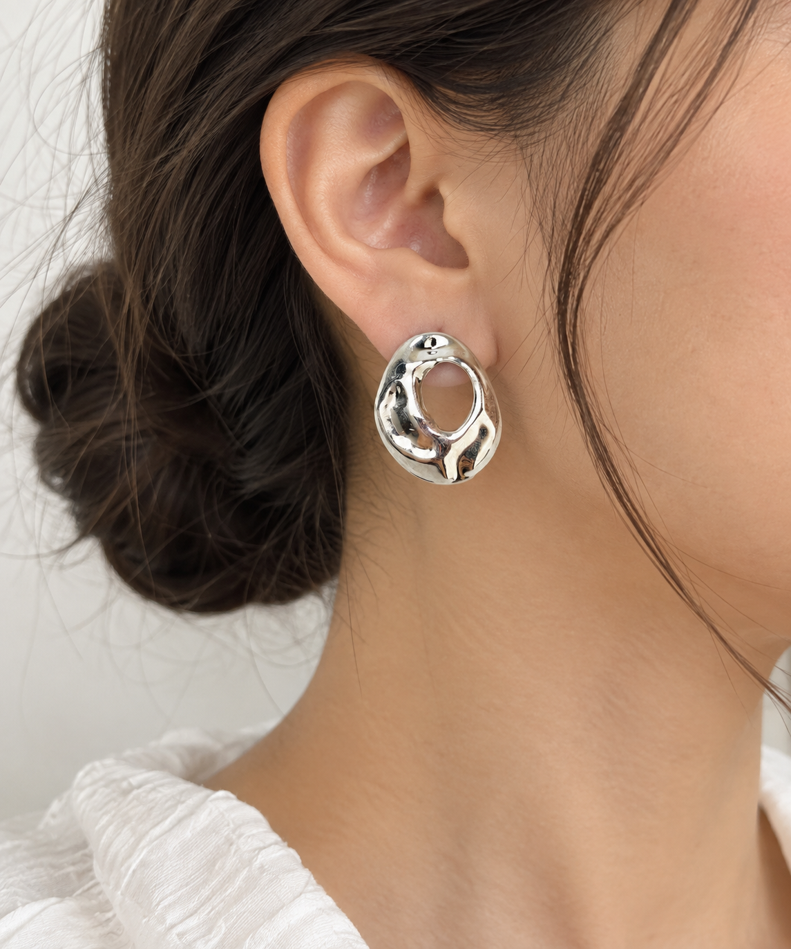Silver Halo Oval Earrings