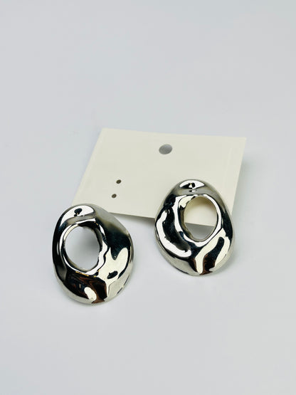 Silver Halo Oval Earrings