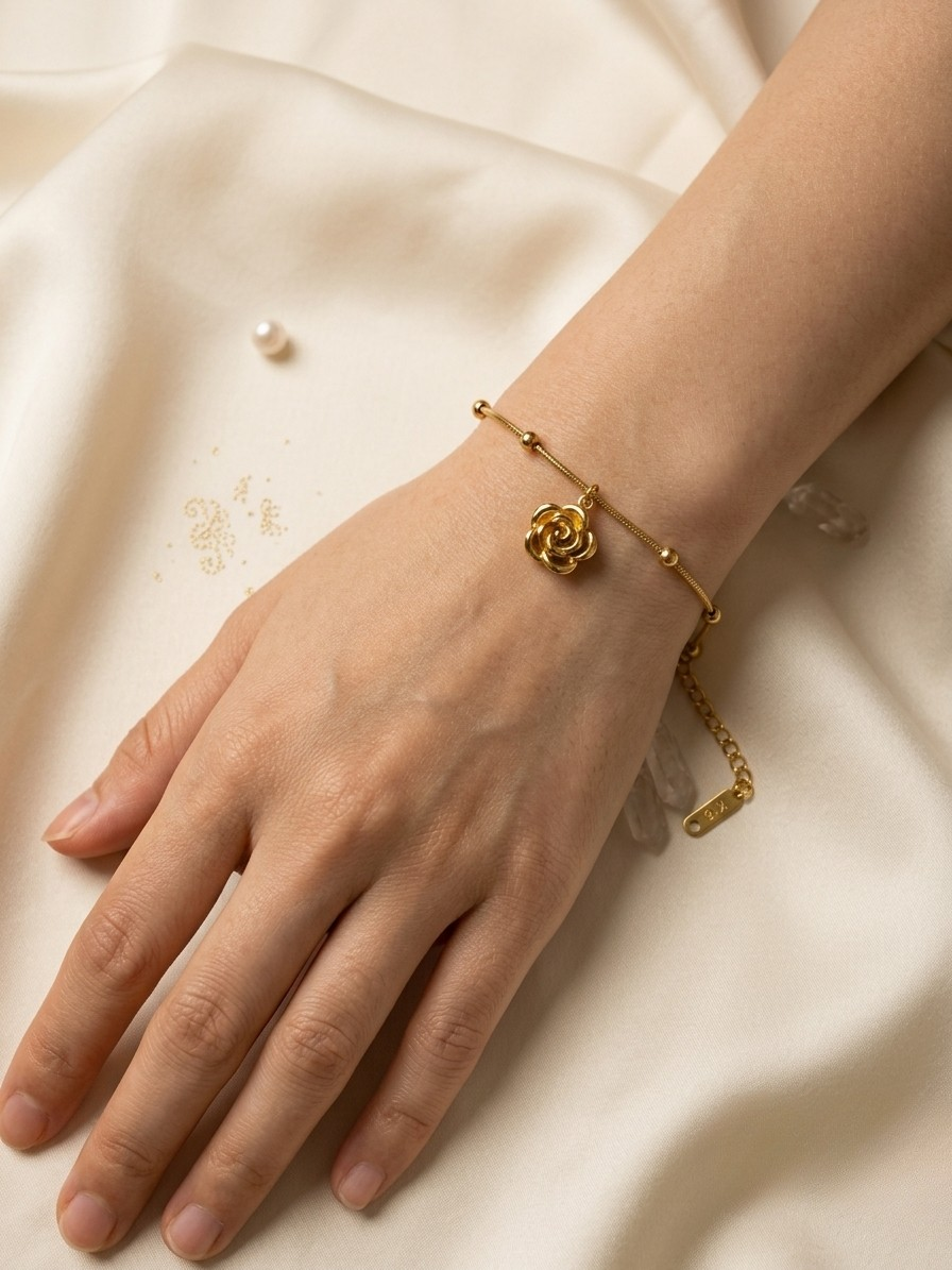 Golden Rose Charm Bracelet