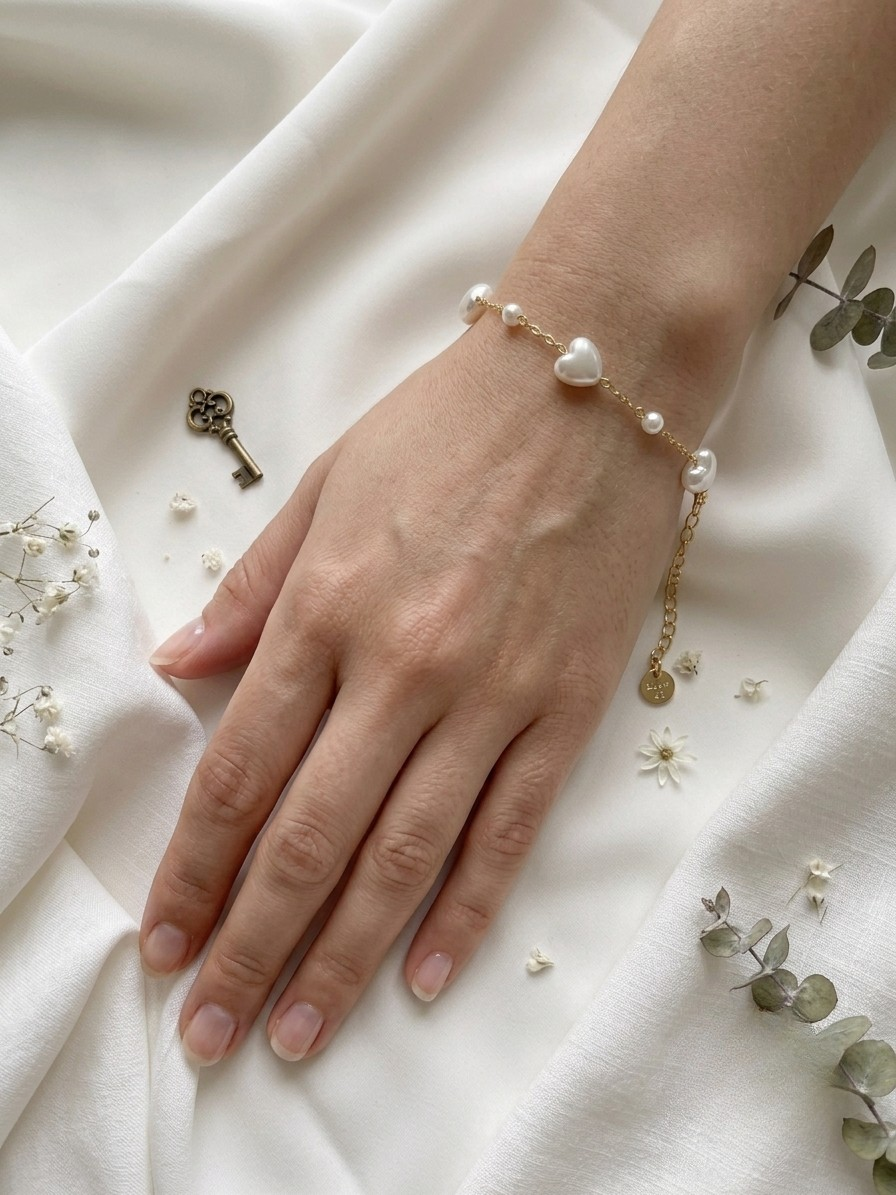 Pearl Hearts Charm Bracelet