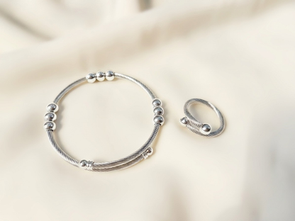 Silver Cable Bracelet Set