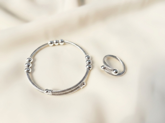 Silver Cable Bracelet Set